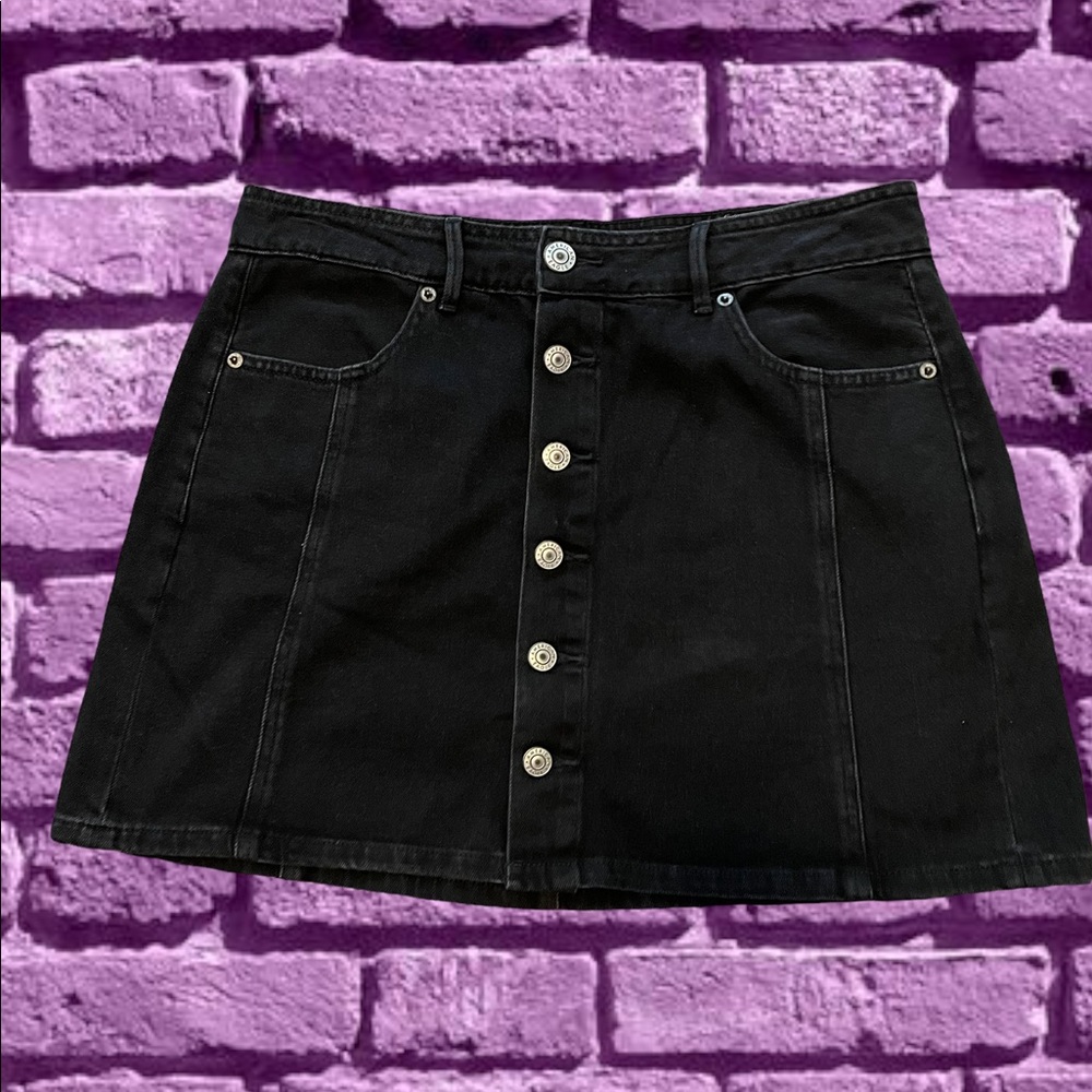 American Eagle Black Denim Button Skirt 10